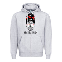 Heather Grey Baseball Mom Skull Zipper Hoodie - linhVisuals