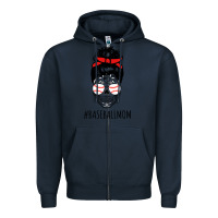Navy Baseball Mom Skull Zipper Hoodie - linhVisuals