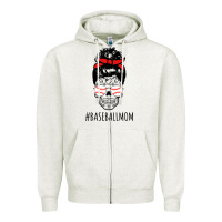 Oatmeal Heather Baseball Mom Skull Zipper Hoodie - linhVisuals