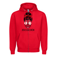 Red Baseball Mom Skull Zipper Hoodie - linhVisuals