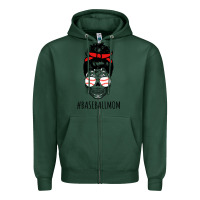 Sports Green Baseball Mom Skull Zipper Hoodie - linhVisuals