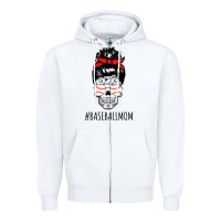 White Baseball Mom Skull Zipper Hoodie - linhVisuals