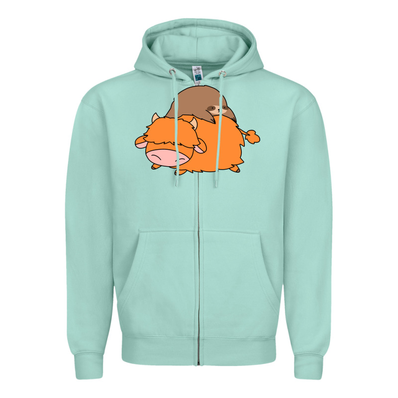 Sloth And Highland Cow Zipper Hoodie by linhVisuals | Teevron