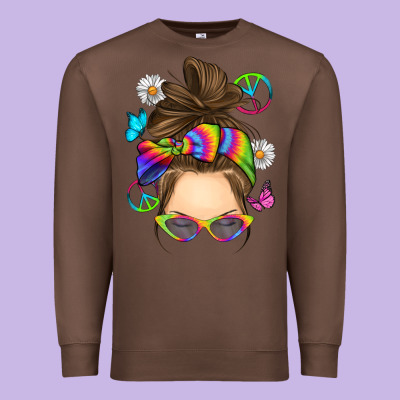 Messy Bun Tie Dye Premium Sweatshirt Designed By Ranaportraitstore