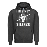 Charcoal Heather i destroy silence drum set drummer gift Zipper Hoodie - linhVisuals