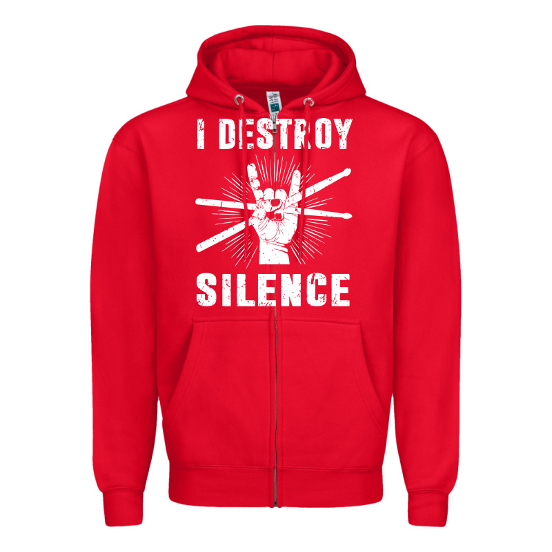 I Destroy Silence Drum Set Drummer Gift Zipper Hoodie by linhVisuals | Teevron