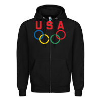 Black OLYMPIC RINGS Zipper Hoodie - linhVisuals