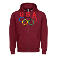 Burgundy OLYMPIC RINGS Zipper Hoodie - linhVisuals