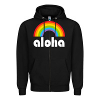 Black Aloha Rainbow Hawaii 808 Island Hawaiian Zipper Hoodie - linhVisuals