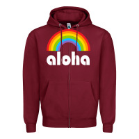 Burgundy Aloha Rainbow Hawaii 808 Island Hawaiian Zipper Hoodie - linhVisuals