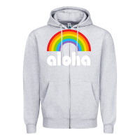 Heather Grey Aloha Rainbow Hawaii 808 Island Hawaiian Zipper Hoodie - linhVisuals