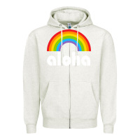Oatmeal Heather Aloha Rainbow Hawaii 808 Island Hawaiian Zipper Hoodie - linhVisuals