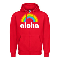 Red Aloha Rainbow Hawaii 808 Island Hawaiian Zipper Hoodie - linhVisuals