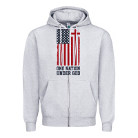 Heather Grey american flag one nation under god Zipper Hoodie - linhVisuals