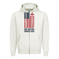 Oatmeal Heather american flag one nation under god Zipper Hoodie - linhVisuals