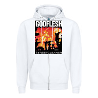 White GODFLESH Streetcleaner Zipper Hoodie - linhVisuals