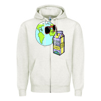 Oatmeal Heather wrld drink Zipper Hoodie - linhVisuals