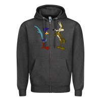 Charcoal Heather coyote and the road runner Zipper Hoodie - linhVisuals