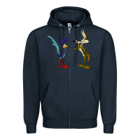 Navy coyote and the road runner Zipper Hoodie - linhVisuals