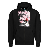 Black japan t  shirt sakura cat t  shirt Zipper Hoodie - linhVisuals