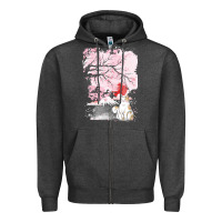 Charcoal Heather japan t  shirt sakura cat t  shirt Zipper Hoodie - linhVisuals