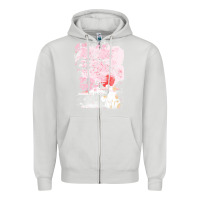 Dove Grey japan t  shirt sakura cat t  shirt Zipper Hoodie - linhVisuals