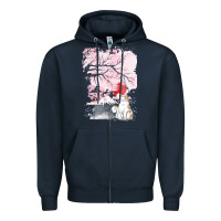 Navy japan t  shirt sakura cat t  shirt Zipper Hoodie - linhVisuals