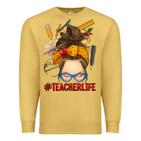 Antique Gold messy bun teacher life Premium Sweatshirt - RanaPortraitStore