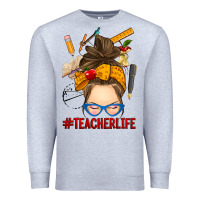 Heather Grey messy bun teacher life Premium Sweatshirt - RanaPortraitStore
