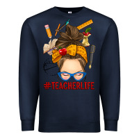 Navy messy bun teacher life Premium Sweatshirt - RanaPortraitStore