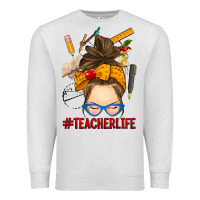 Oatmeal Heather messy bun teacher life Premium Sweatshirt - RanaPortraitStore