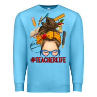 Ocean Blue messy bun teacher life Premium Sweatshirt - RanaPortraitStore