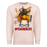 Pale Pink messy bun teacher life Premium Sweatshirt - RanaPortraitStore