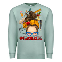 Seafoam messy bun teacher life Premium Sweatshirt - RanaPortraitStore