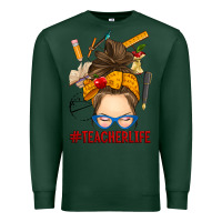 Sports Green messy bun teacher life Premium Sweatshirt - RanaPortraitStore