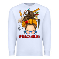 White messy bun teacher life Premium Sweatshirt - RanaPortraitStore