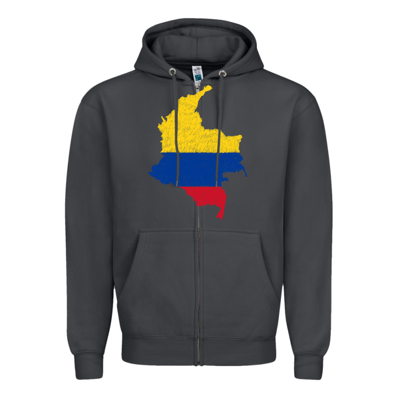 Colombia Flag Map Drawing Line Art Zipper Hoodie by linhVisuals | Teevron