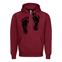 Burgundy 70's footprints   footprint Zipper Hoodie - linhVisuals
