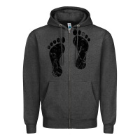Charcoal Heather 70's footprints   footprint Zipper Hoodie - linhVisuals