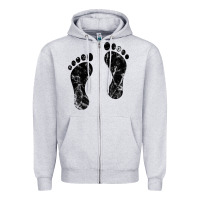 Heather Grey 70's footprints   footprint Zipper Hoodie - linhVisuals