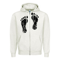Oatmeal Heather 70's footprints   footprint Zipper Hoodie - linhVisuals