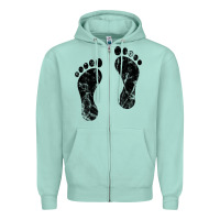 Seafoam 70's footprints   footprint Zipper Hoodie - linhVisuals