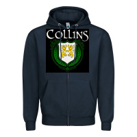 Navy collins family irish coat of arms Zipper Hoodie - linhVisuals