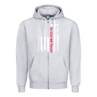 Heather Grey in god we trust with patriotic vintage american flag t shirt Zipper Hoodie - linhVisuals