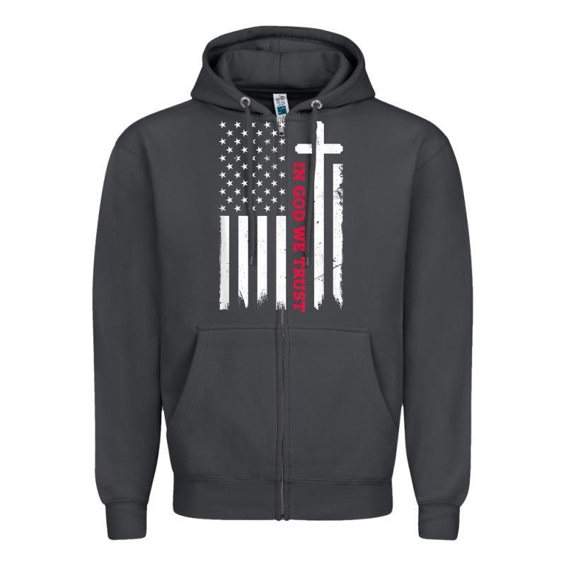 In God We Trust With Patriotic Vintage American Flag T Shirt Zipper Hoodie by linhVisuals | Teevron