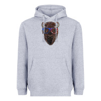 Heather Grey bison with american flag glasses Heavyweight Hoodie - RanaPortraitStore