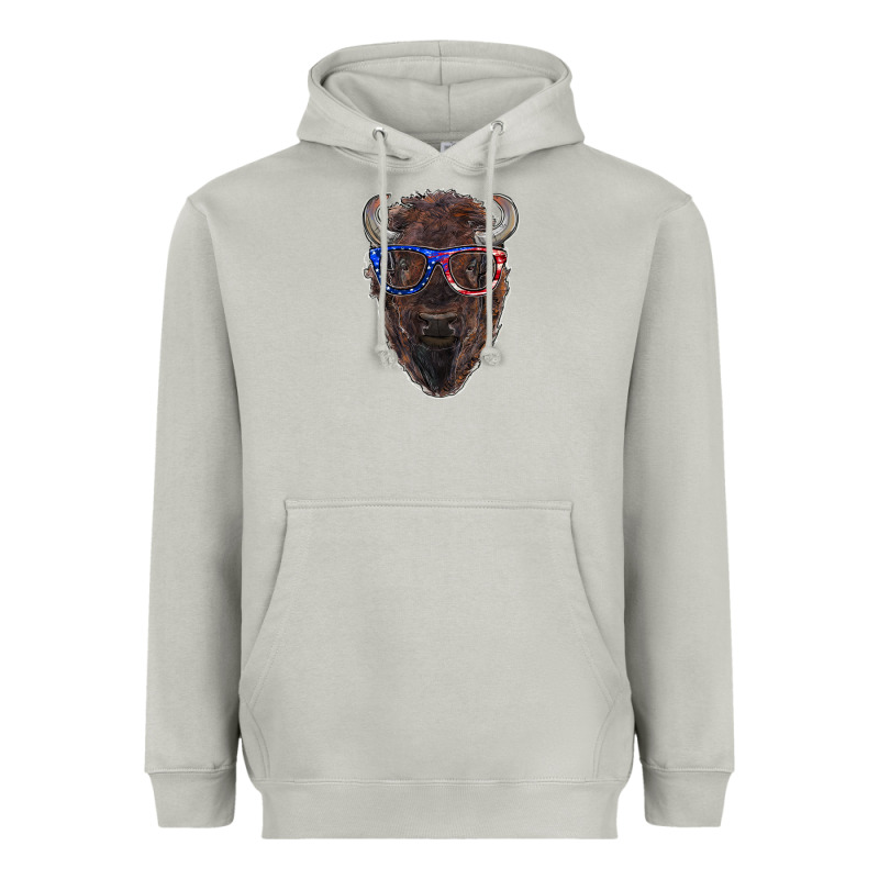 Bison With American Flag Glasses Heavyweight Hoodie by RanaPortraitStore | Teevron