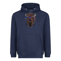 Navy bison with american flag glasses Heavyweight Hoodie - RanaPortraitStore