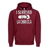 Burgundy I survived la chancla Zipper Hoodie - linhVisuals