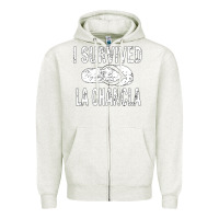 Oatmeal Heather I survived la chancla Zipper Hoodie - linhVisuals